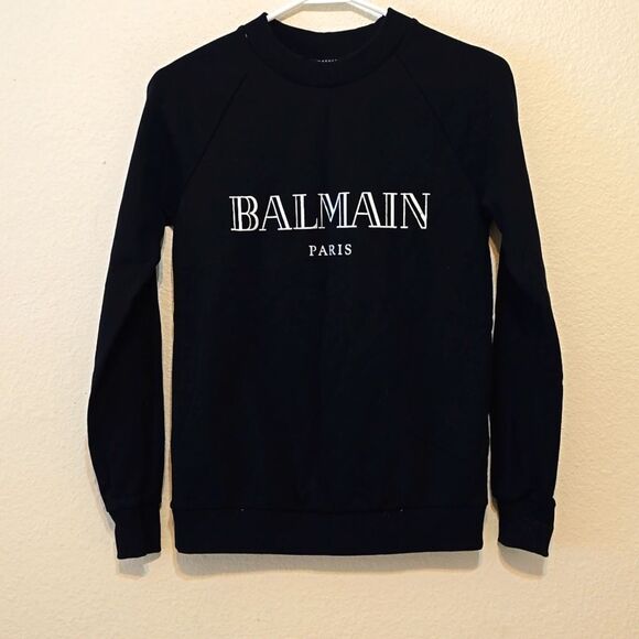 BALMAIN Crewneck Silver Logo Sweater. Sweatshirt. Size 34 (XS-S) black - Picture 1 of 9
